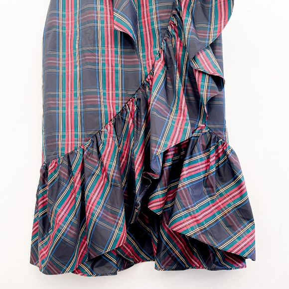 J. Crew Stewart Tartan Plaid Faux Wrap Ruffle Midi Dress 16 NWT - Picture 7 of 10